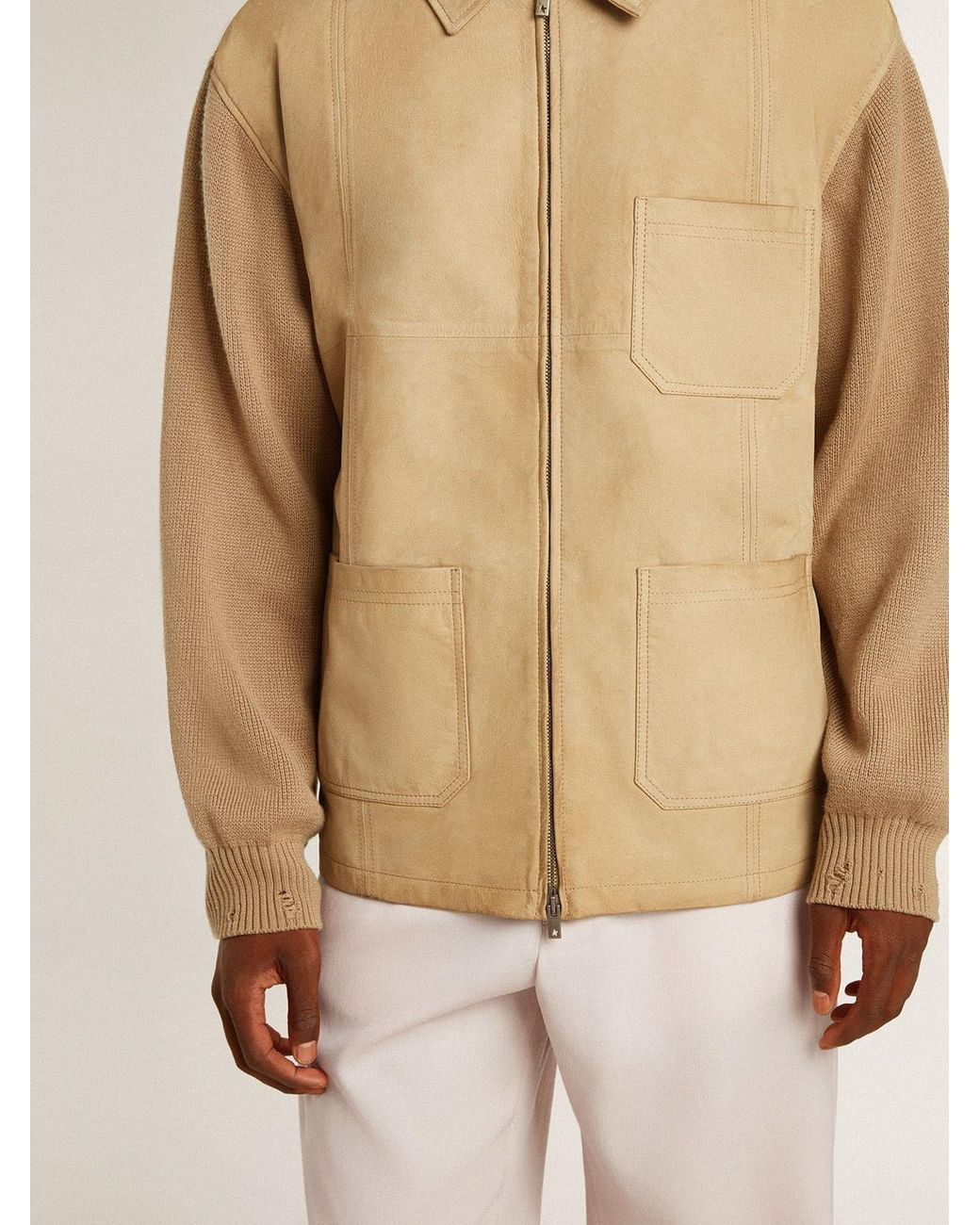 Golden Goose Deluxe Brand Natural Long Sleeved Zipped Jacket for men