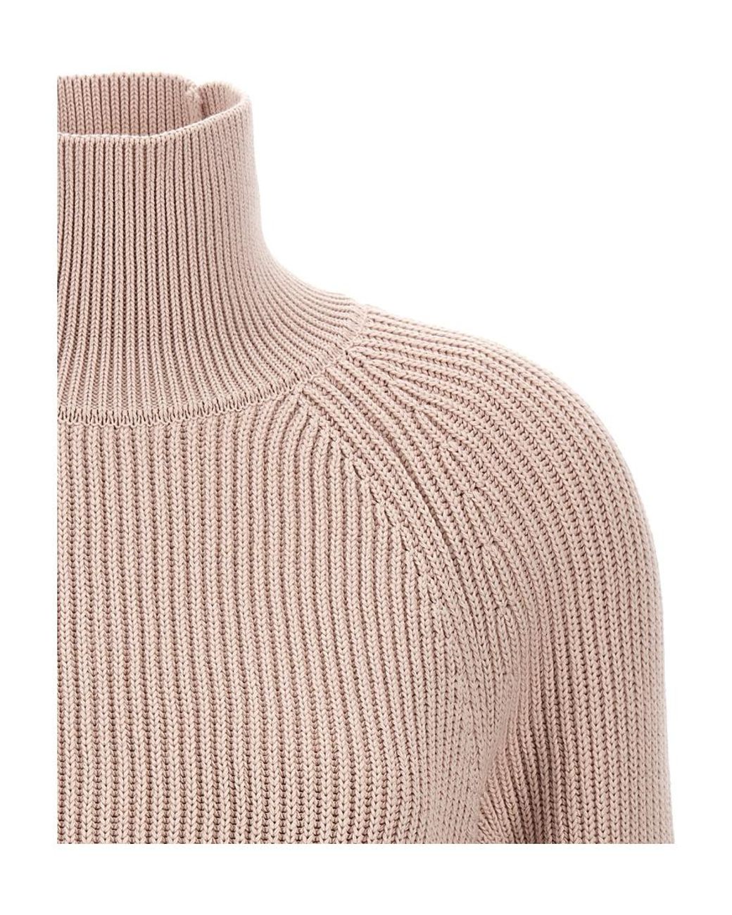 AMI Natural Mock.Neck Ribbed Jumper