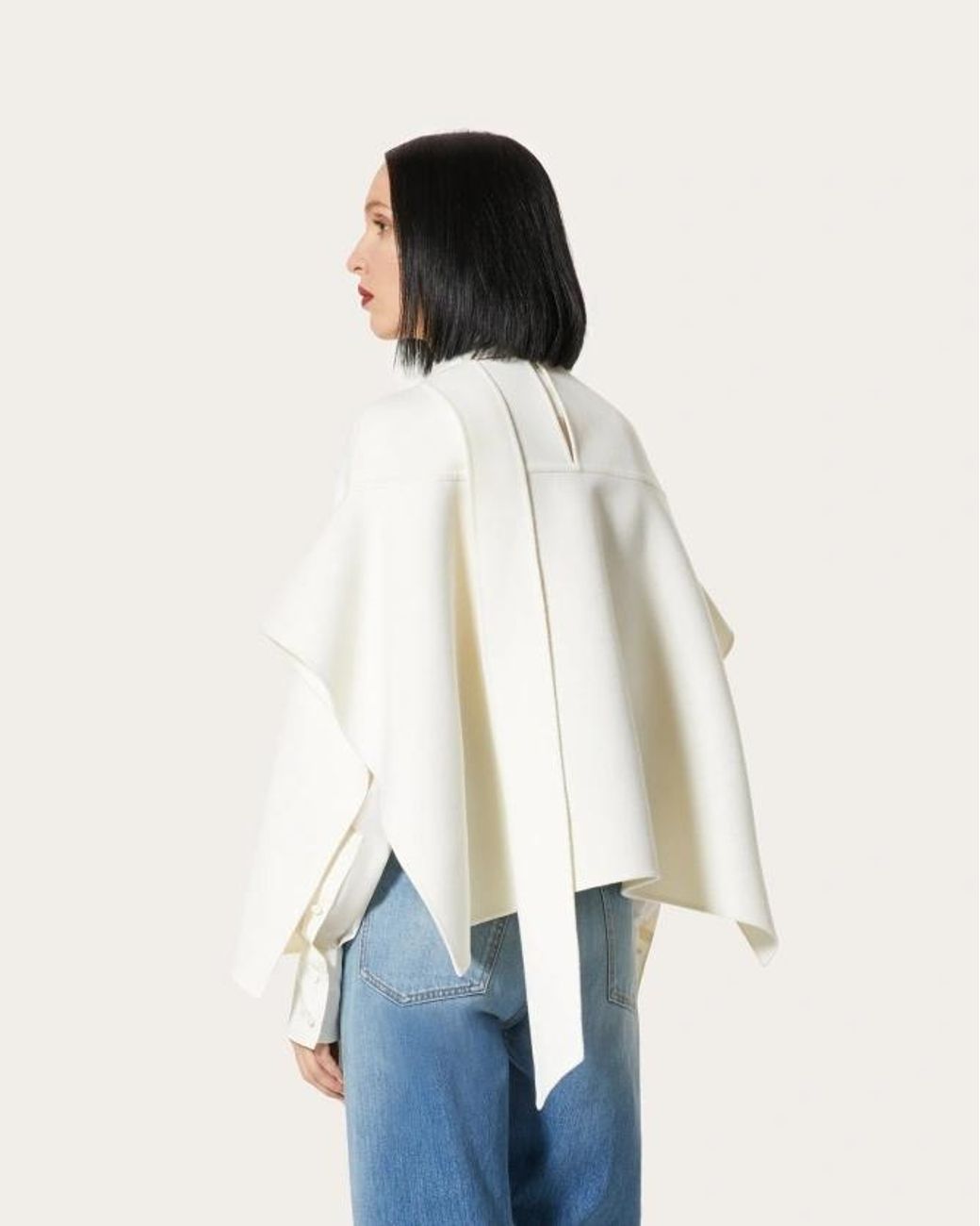 Valentino White Neck-Tie Cape Coat