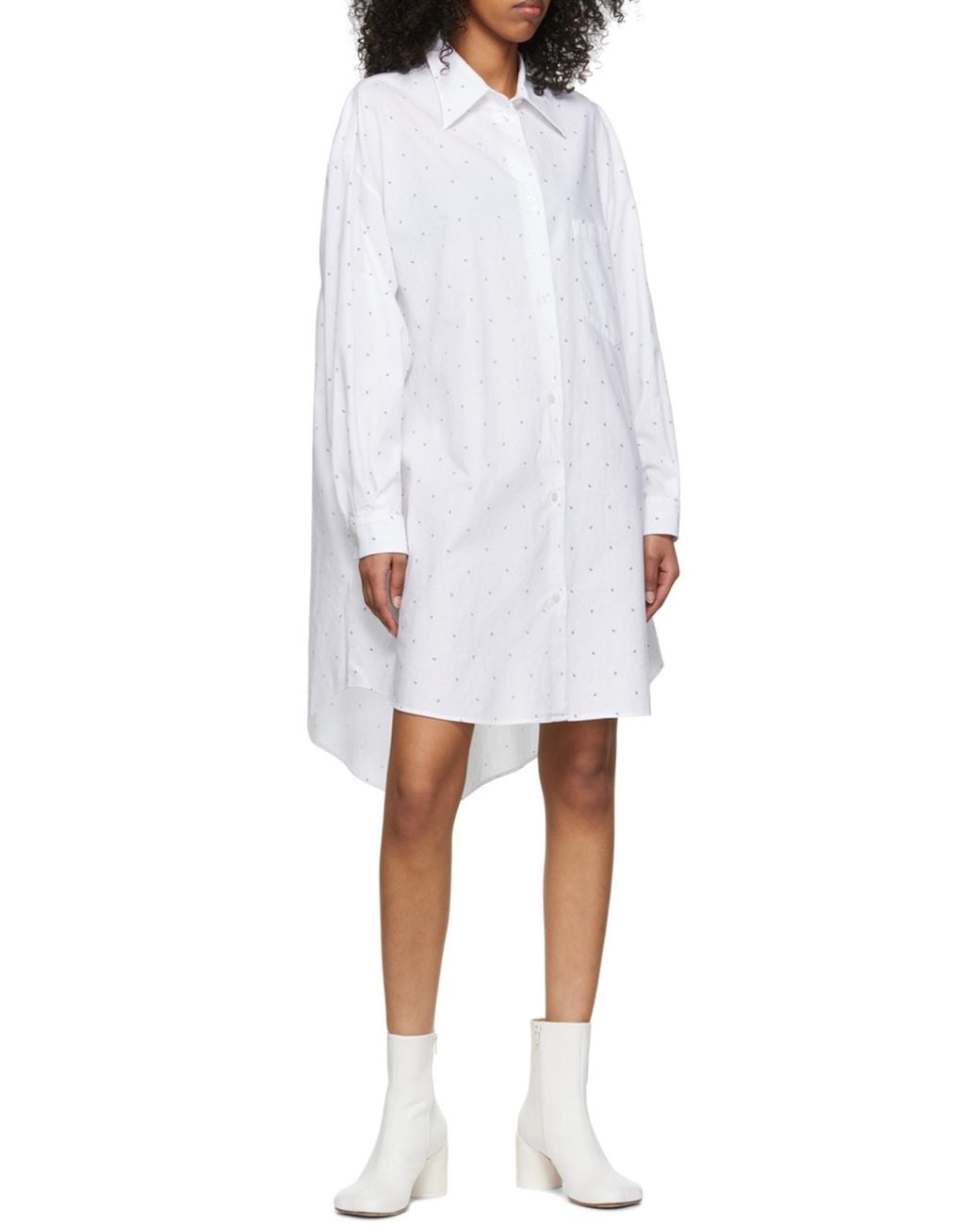 MM6 by Maison Margiela White Polka-Dot Cotton Shirt Dress