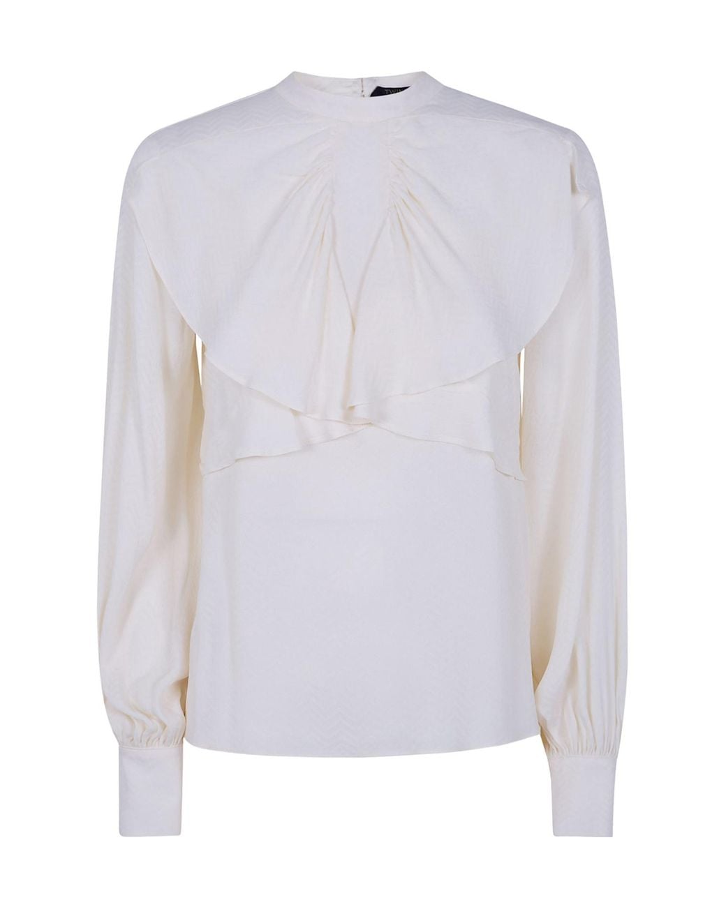 Twinset White Draped Ruffled Long-Sleeve Top
