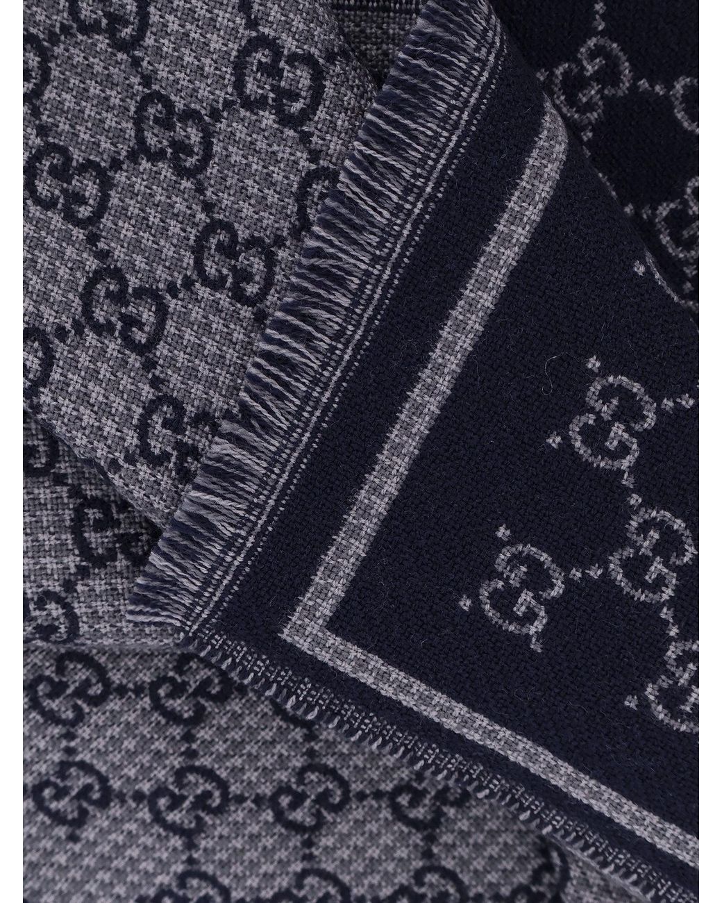 Gucci Blue Monogrammed Frayed-Edge Scarf for men