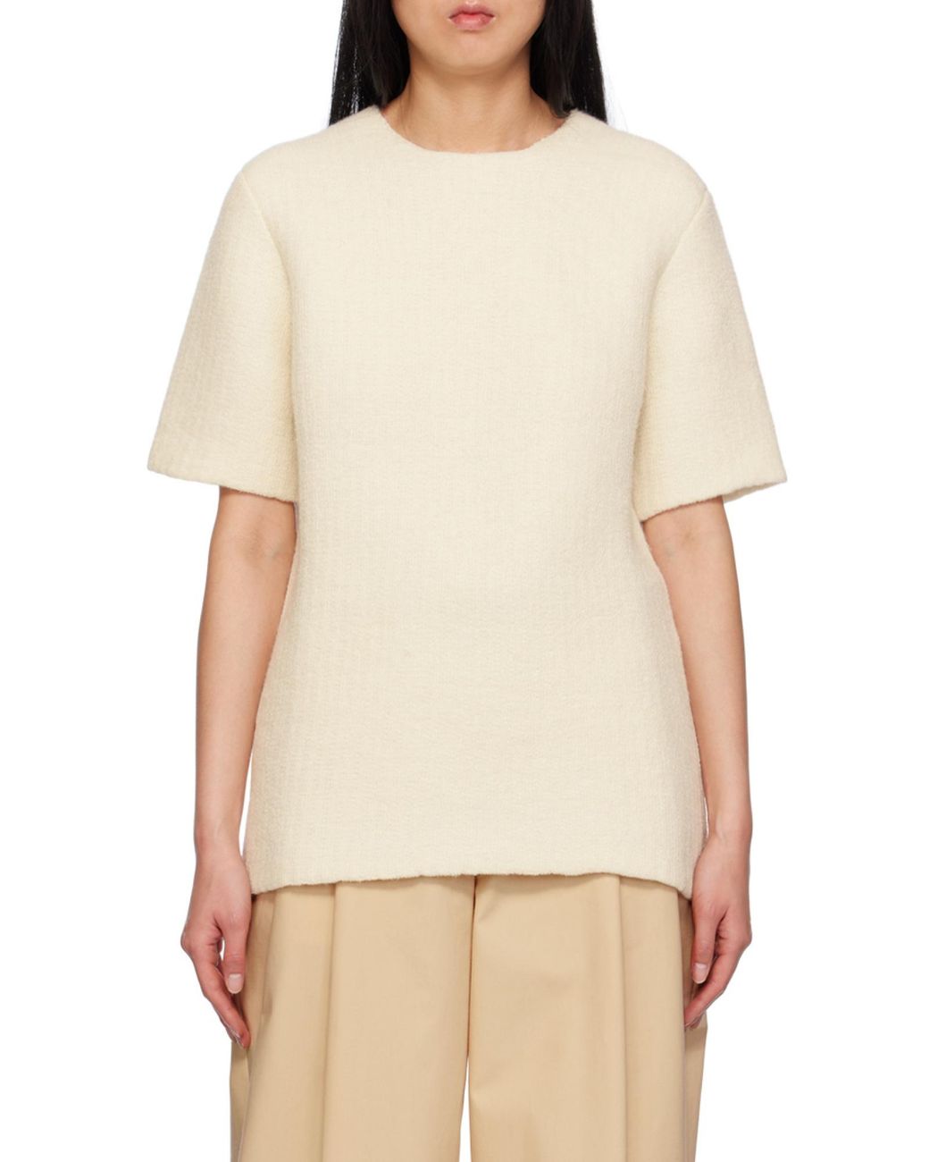 Jil Sander Natural Short-Sleeved Round Collar T-Shirt