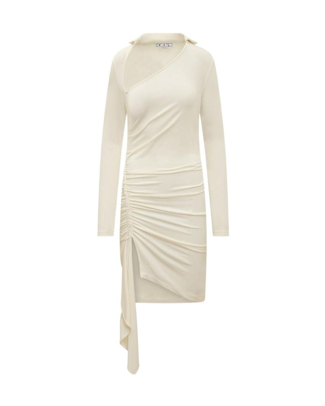 Off-White c/o Virgil Abloh White Asymmetric Ruched Long-Sleeved Mini Dress