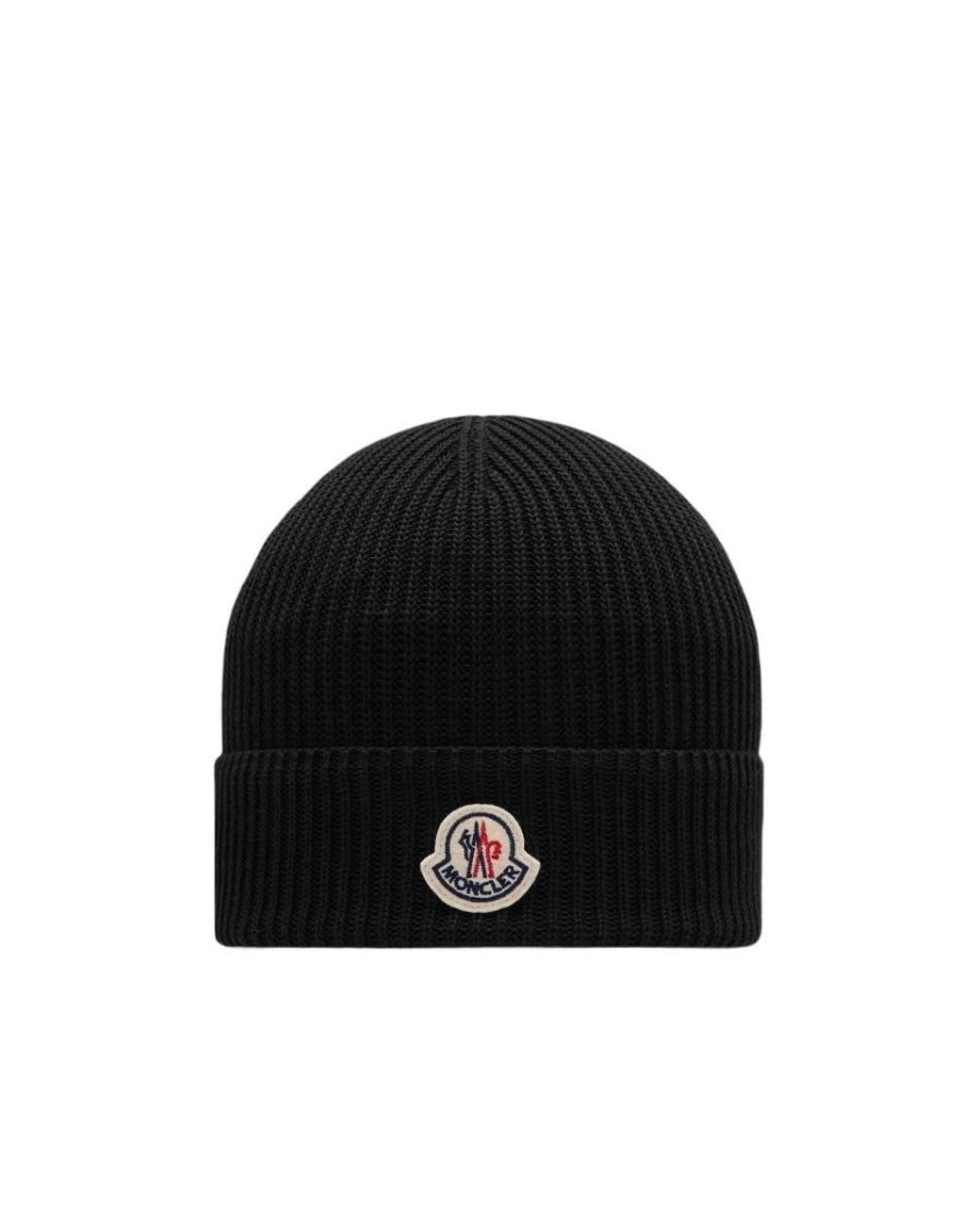Moncler Black Logo Patch Ribbed-Knit Beanie for men