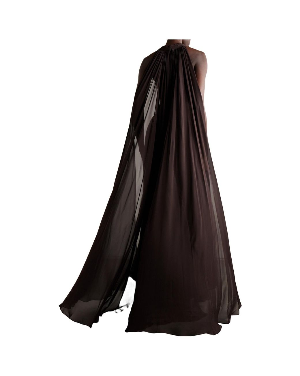 Elie Saab Multicolor Cape-Effect Gathered Silk-Georgette Gown