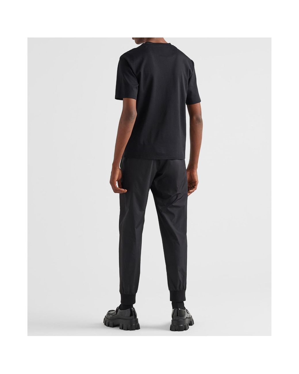 Prada Black Logo-Patch Crewneck Cotton T-Shirt for men