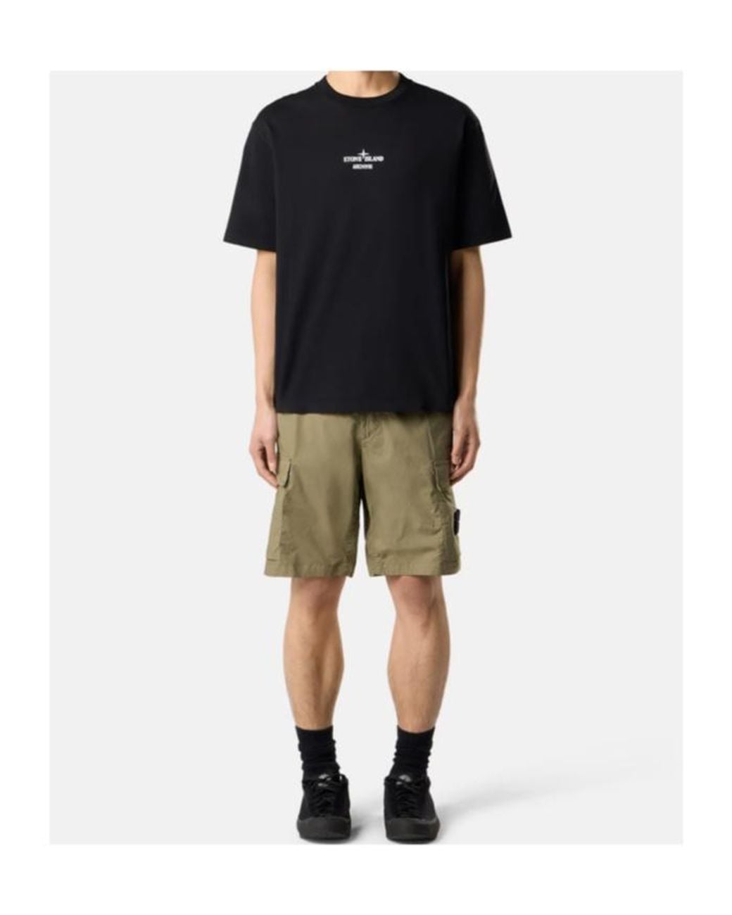Stone Island Black Logo Printed Crewneck T-Shirt for men