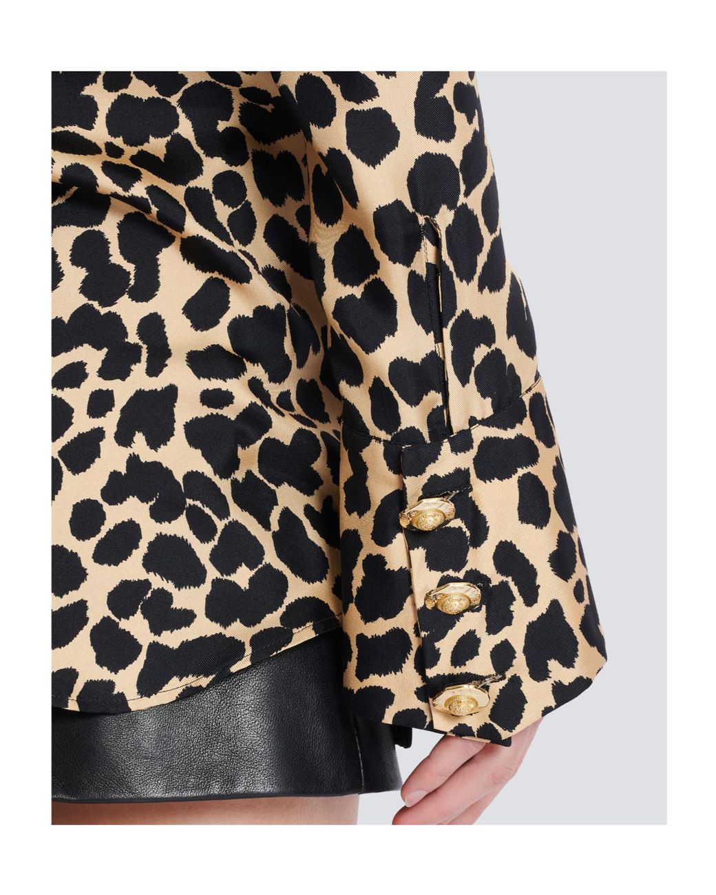 Balmain White Leopard Print Ruffled Shirt