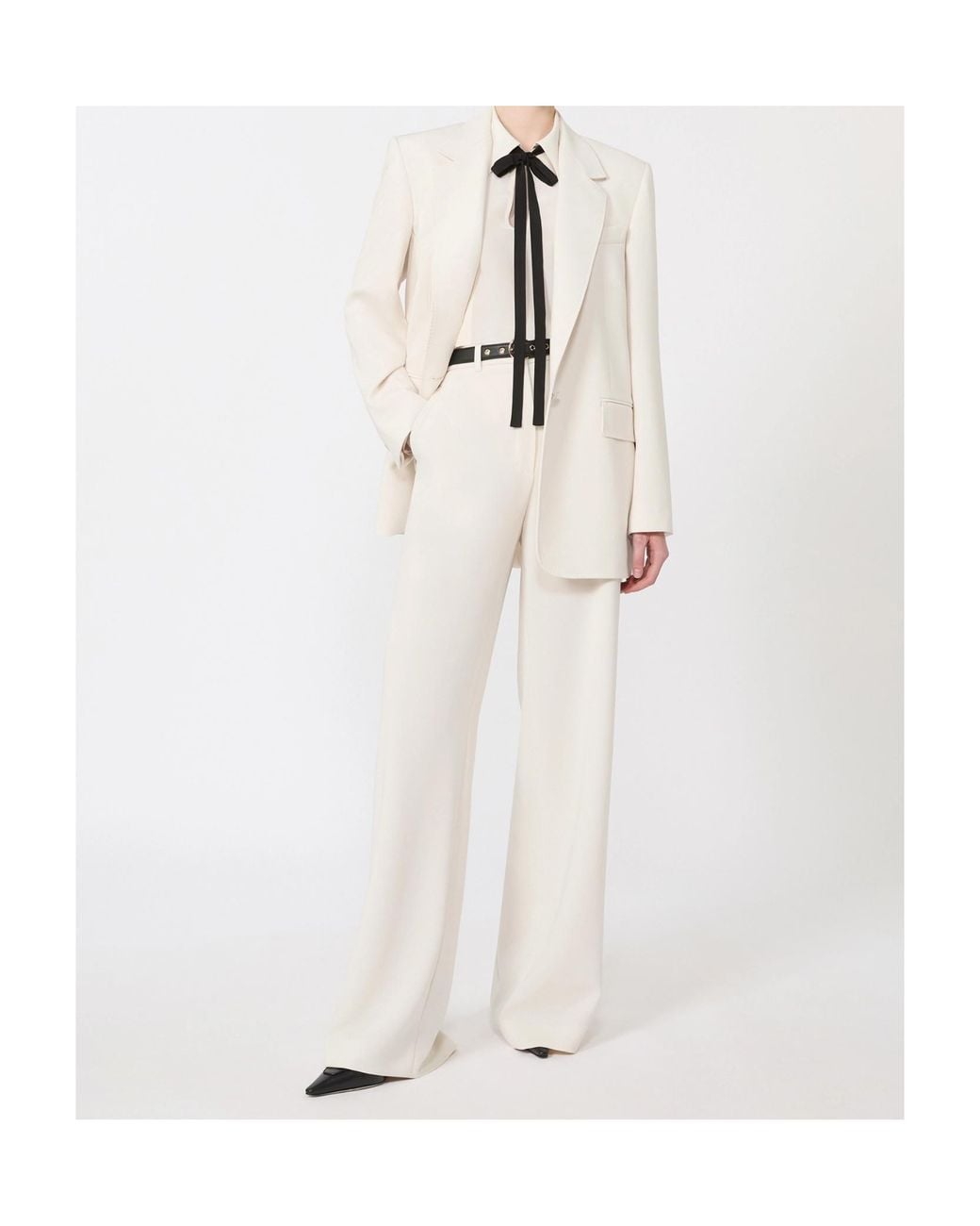 Max Mara White Studio Pintuck Tie-Neck Blouse