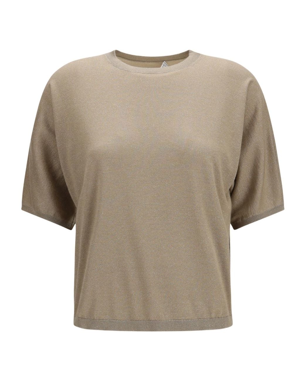 Brunello Cucinelli Natural Short-Sleeve Round-Neck Sweater
