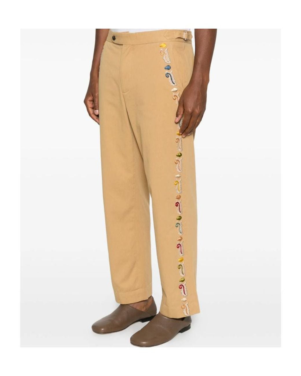 Bode Natural Feather Runner Embroidered Casual Pants for men