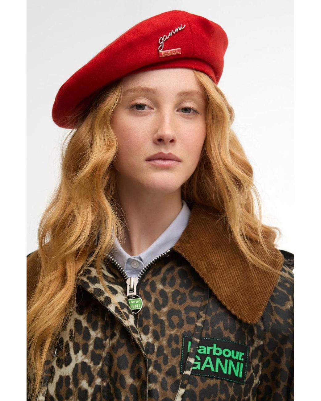 Barbour Red Logo-Brooch Beret