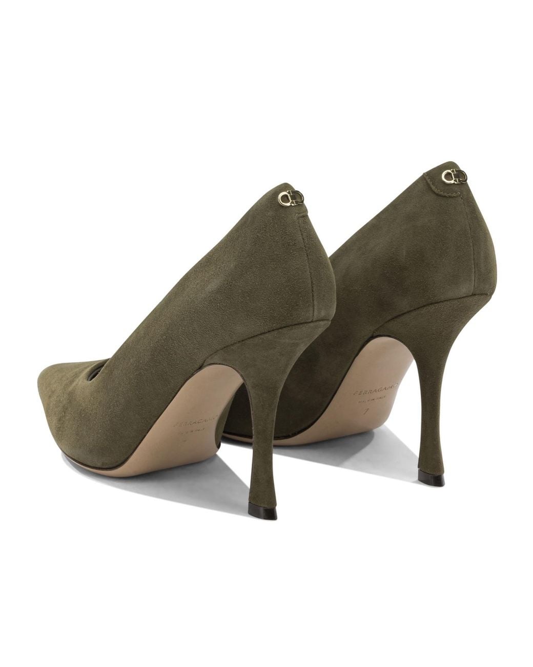 Ferragamo Green Pointed-Toe Suede Pumps