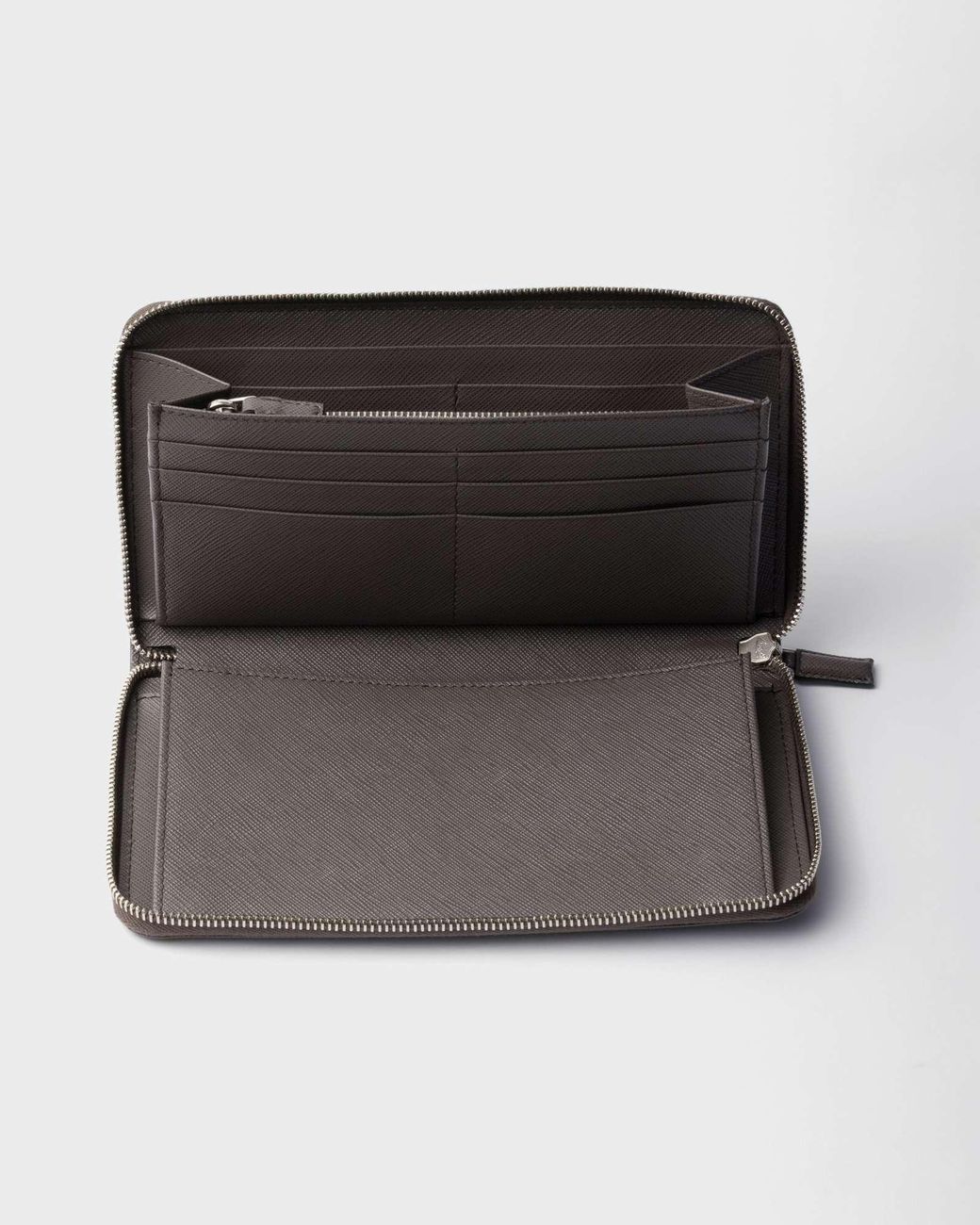 Prada Gray Saffiano Leather Zip Around Wallet for men