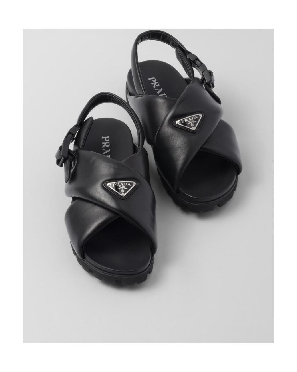 Prada Black Padded Nappa Leather Crisscross Sandals for men