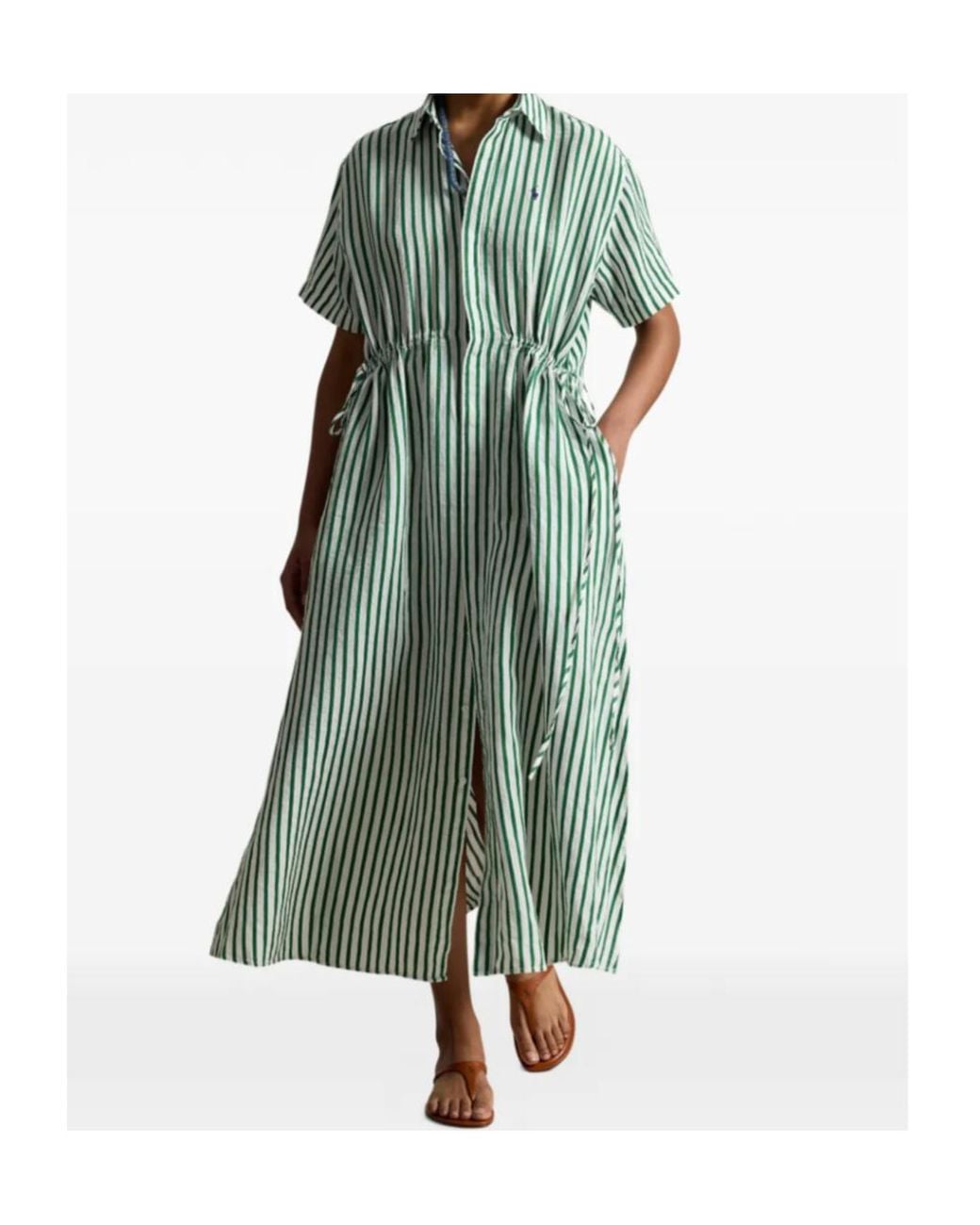 Polo Ralph Lauren Green Striped Drawstring Dress