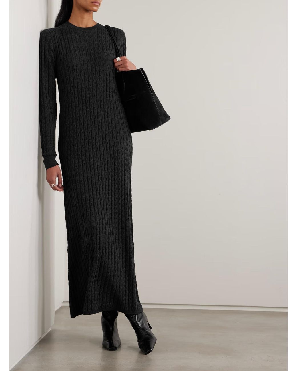Totême  Black Cable Knit Wool Long Dress