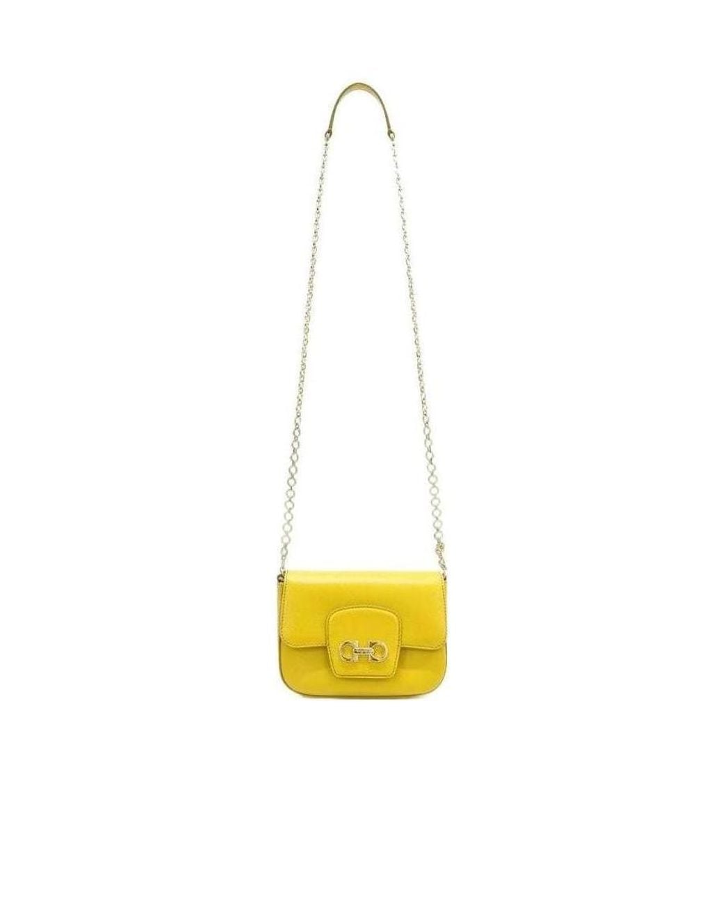 Ferragamo White Saffiano Chain Shoulder Bag