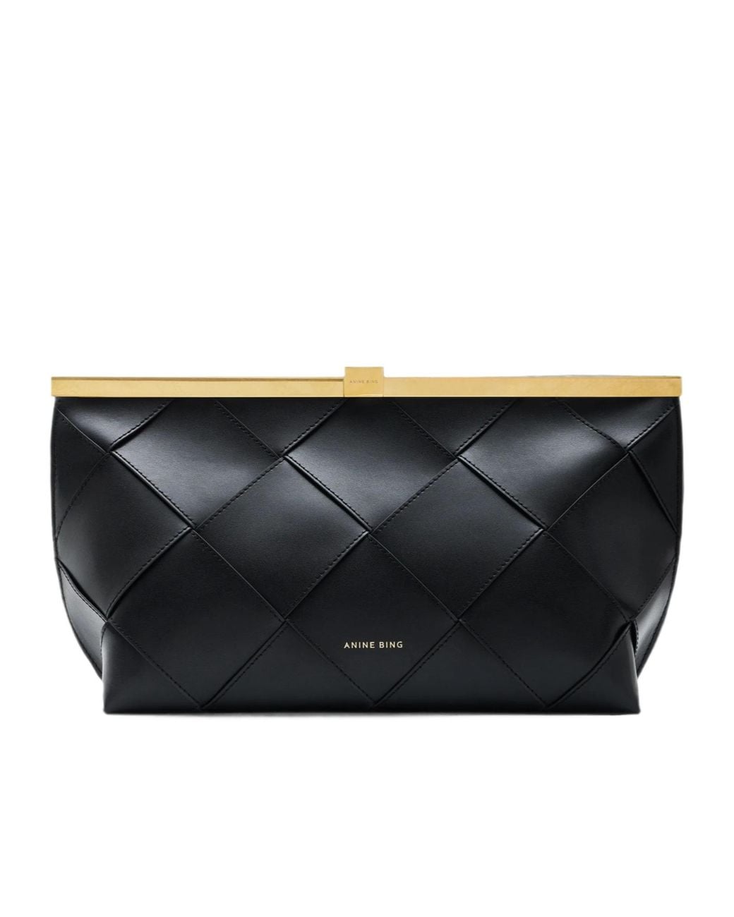 Anine Bing Black Braided Leather Clutch Bag
