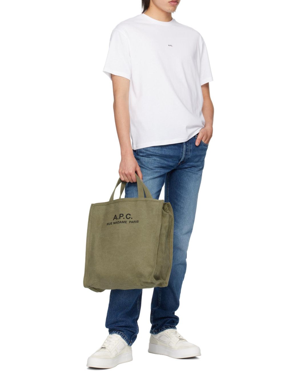 A.P.C. White Logo Detailed Crewneck T-Shirt for men