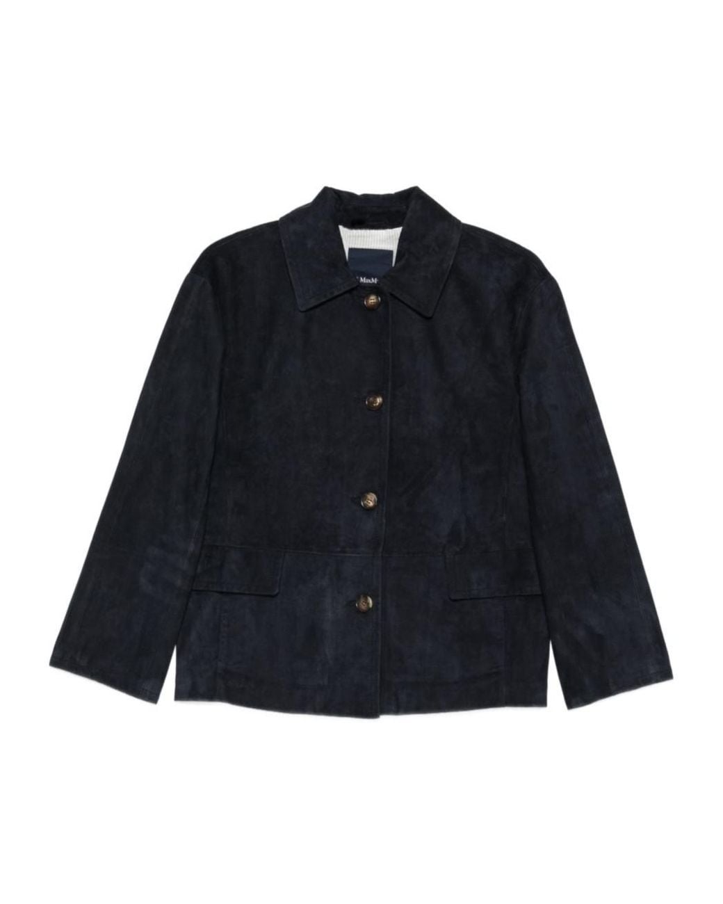 Max Mara Blue Long-Sleeved Leather Jacket