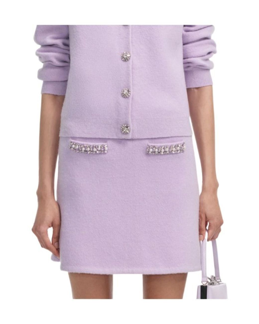 Self-Portrait Purple Rhinestone-Embellished Knit Skirt