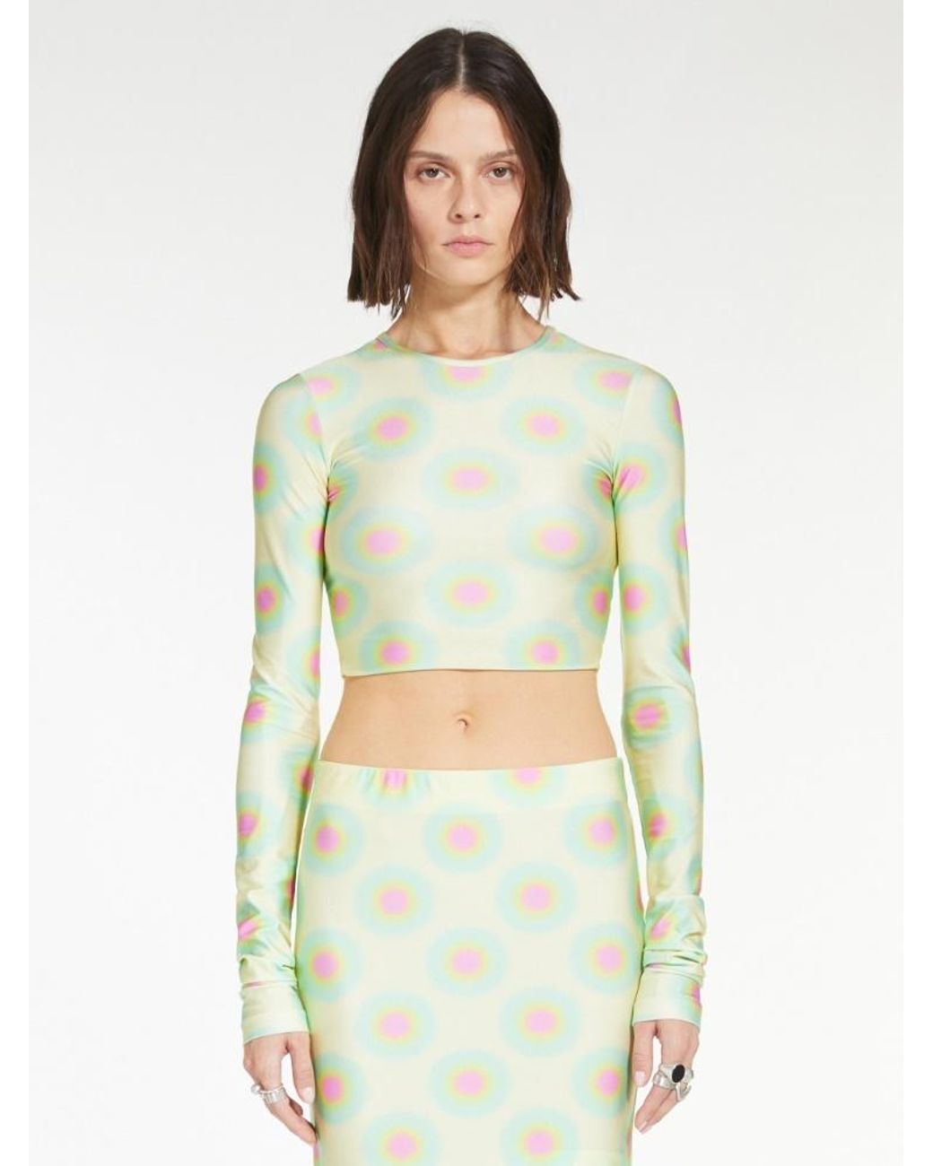 Sportmax Green All-Over Patterned Long-Sleeved Top