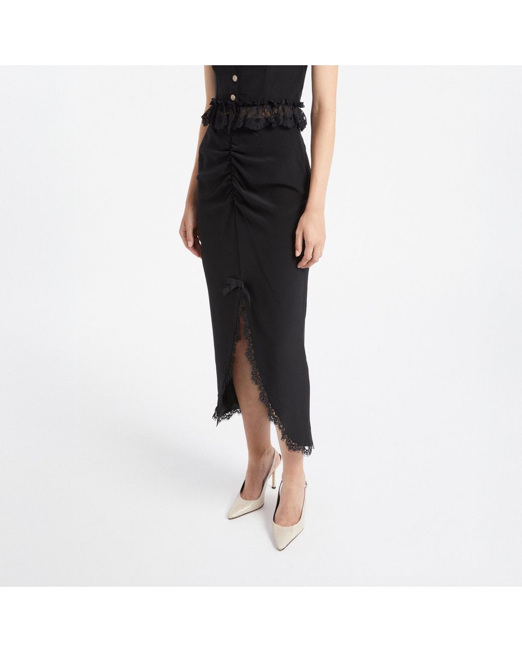Alessandra Rich Black Lace-Trim Midi Skirt