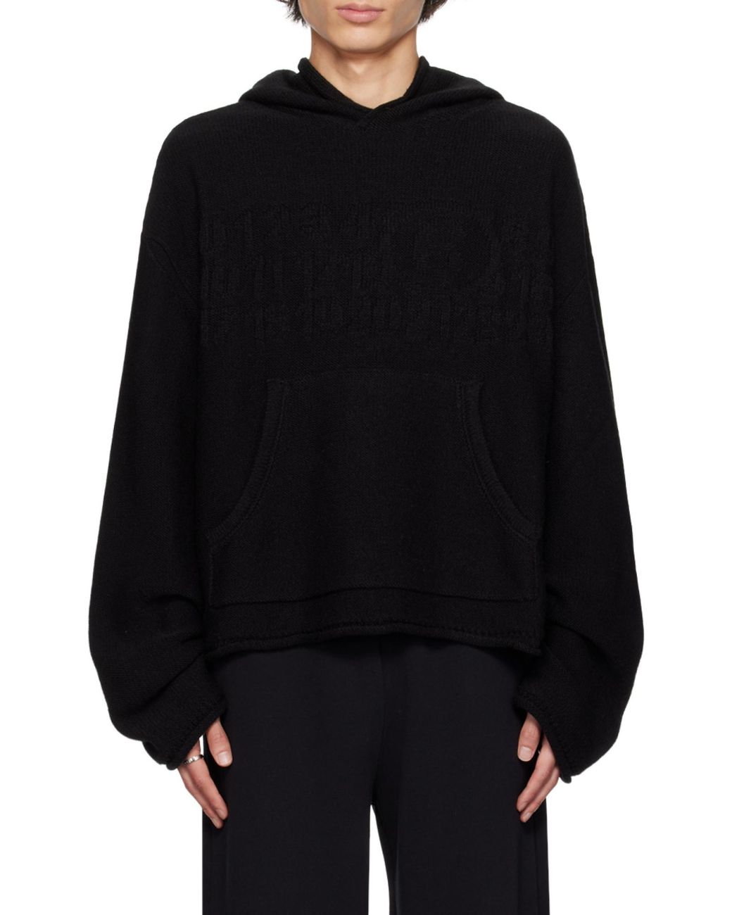 MM6 by Maison Margiela Black Logo Detailed Textured Hoodie for men
