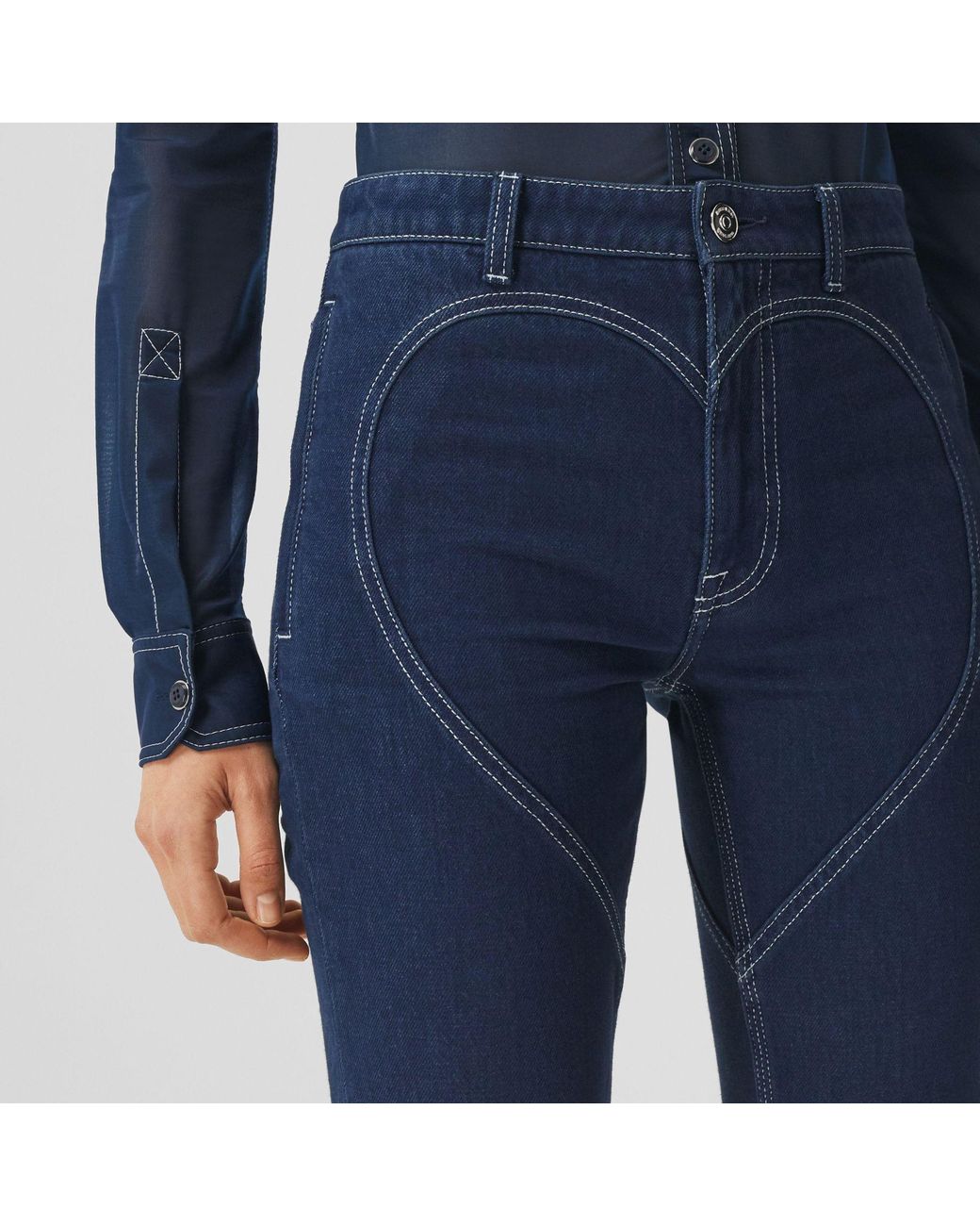 Burberry Blue High-Rise Heart-Motif Skinny Jeans