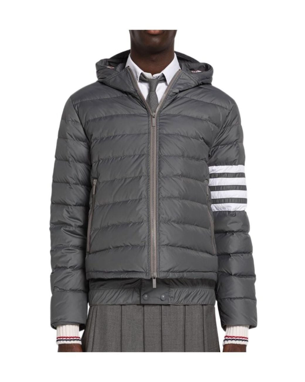 Thom Browne Gray Bar Padded Jacket for men