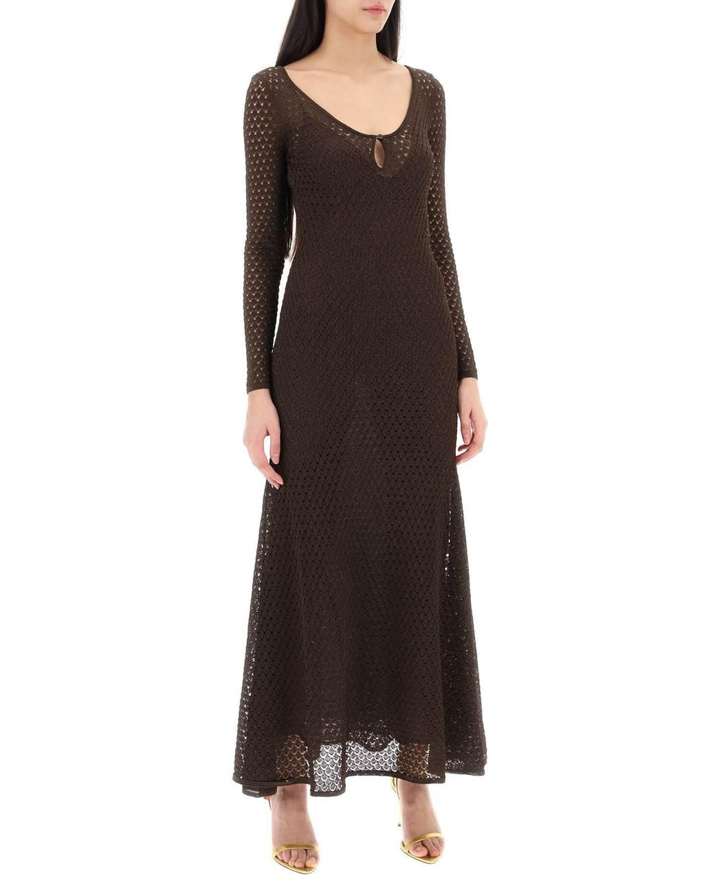 Tom Ford Brown Crochet Knit Maxi Dress