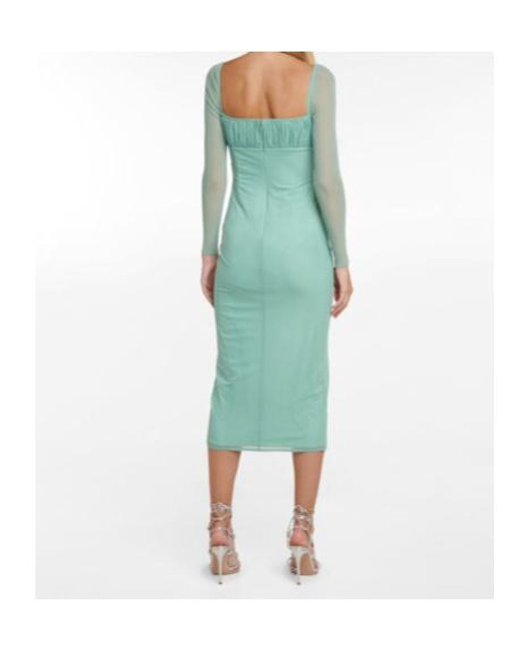 Self-Portrait Green Ruched Midi Dress