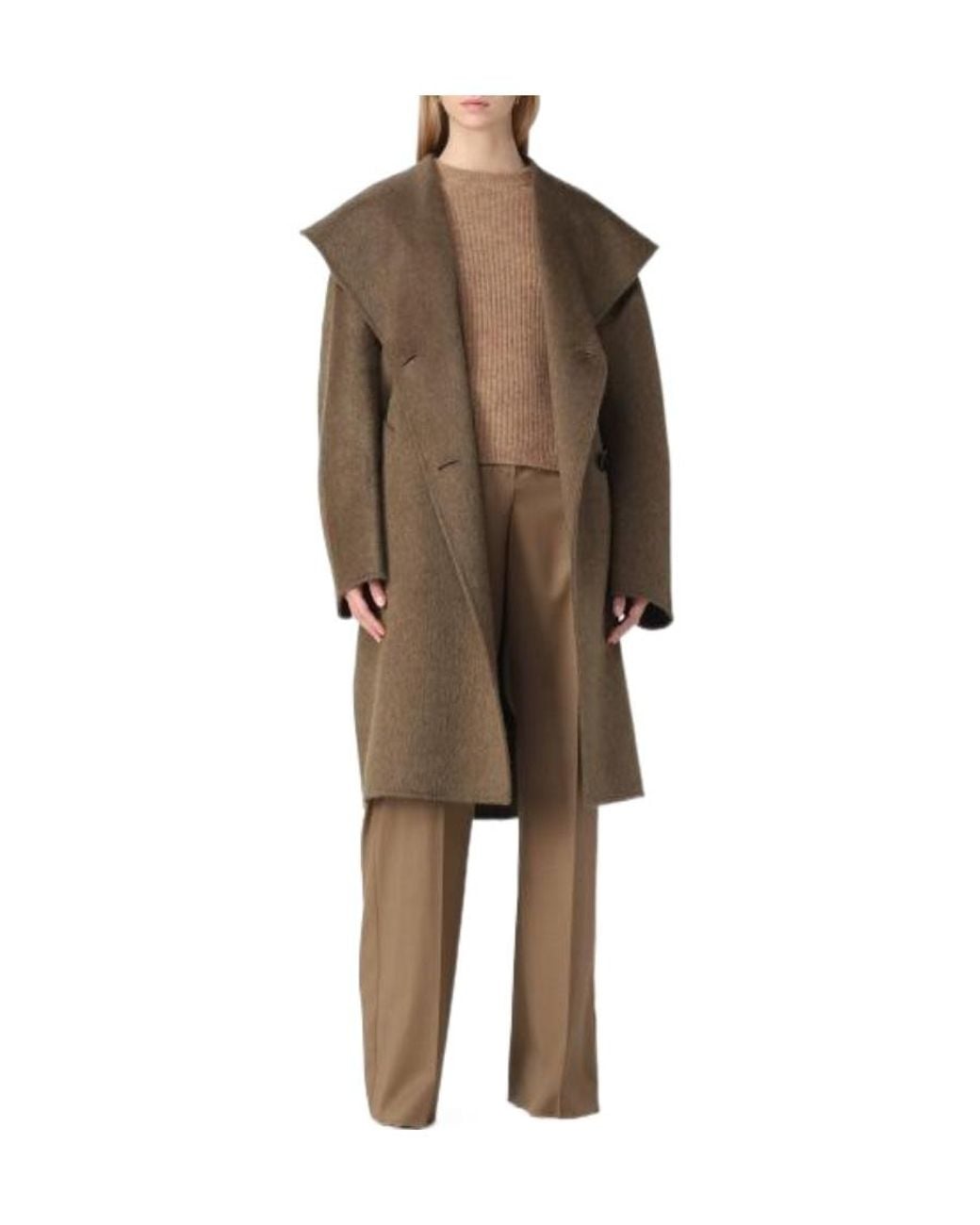 Max Mara Natural Double-Breasted Long-Sleeved Coat