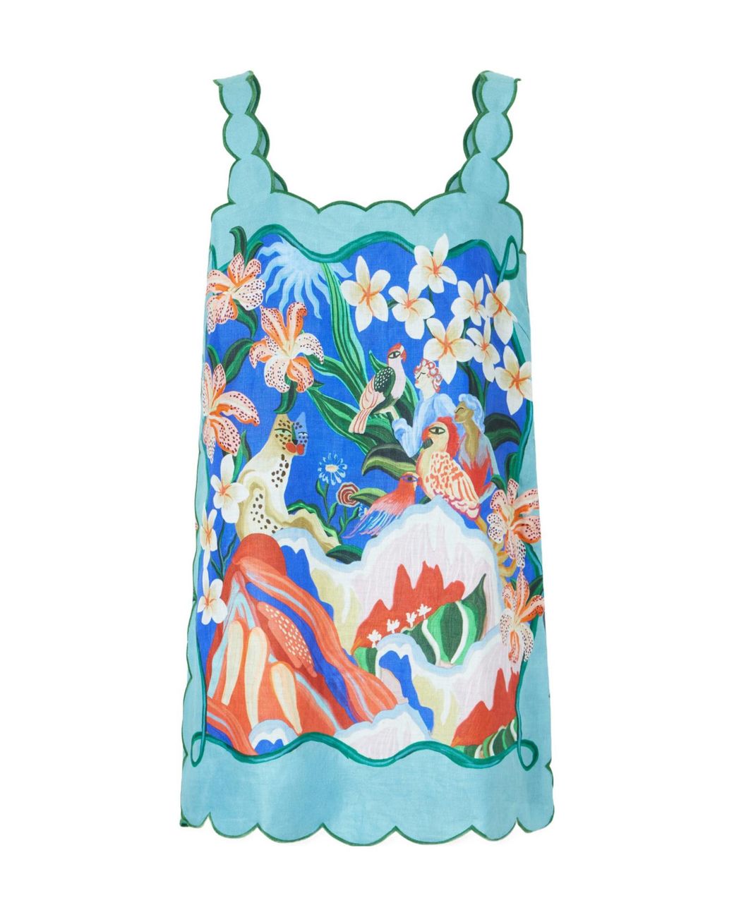Farm Rio Blue Floral-Print Linen Mini Dress