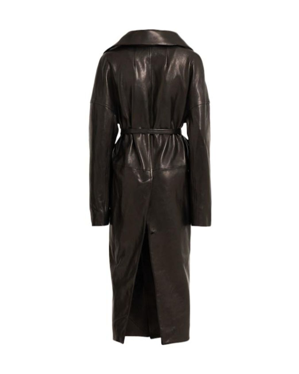 Rick Owens Black Dracucollar Belted Leather Coat