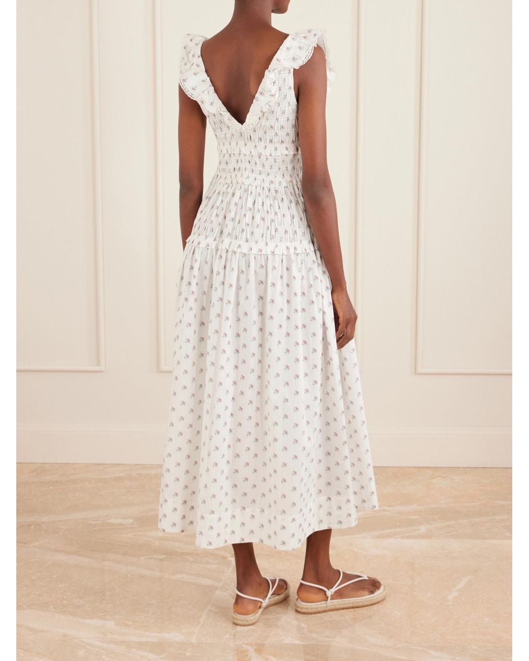 Doen White Sorina Floral-Print Midi Dress