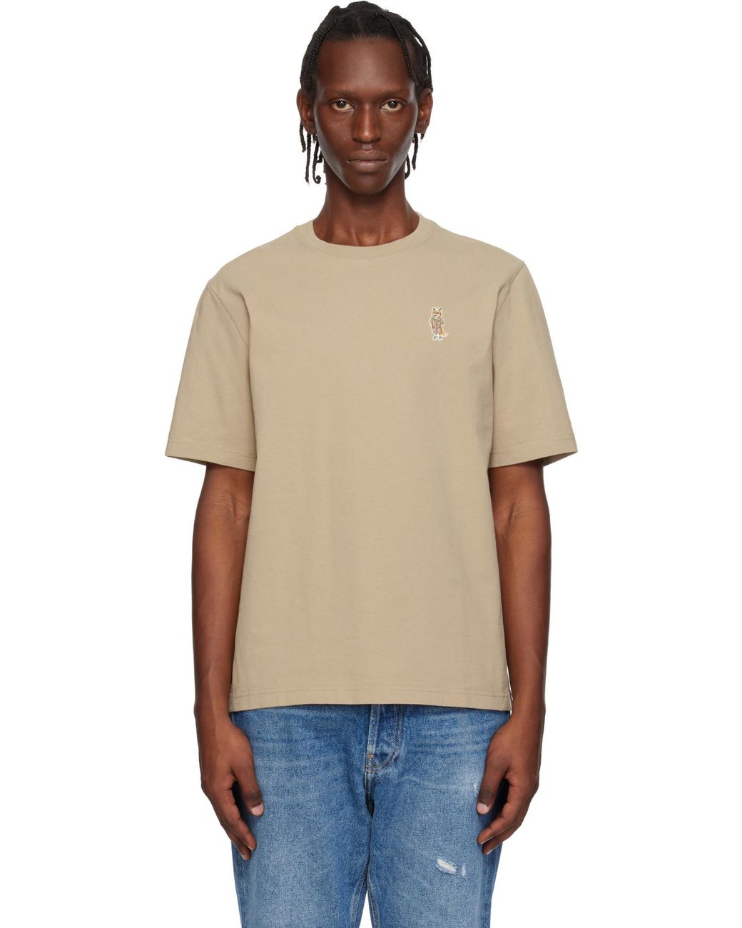 Maison Kitsuné Natural Embroidered T-Shirt for men