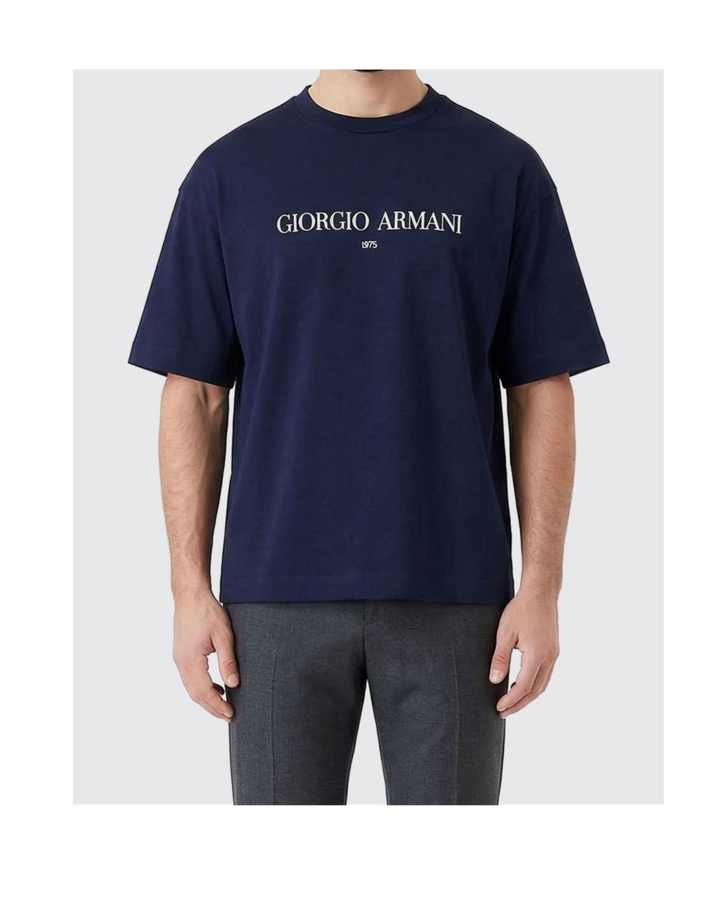 Giorgio Armani Blue Logo Printed Crewneck T-Shirt for men