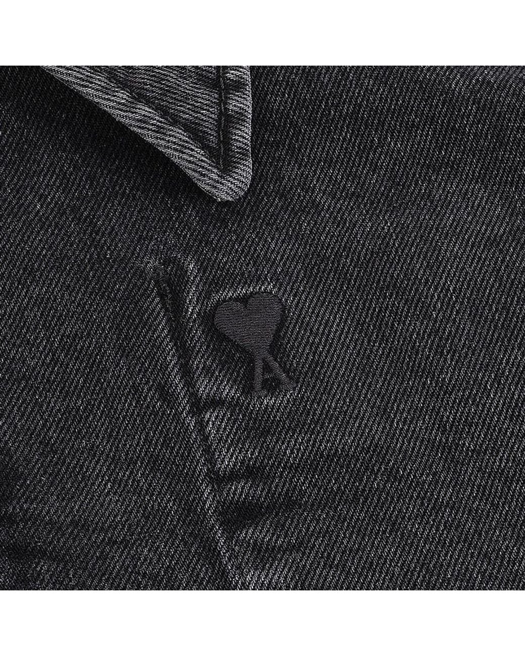 AMI Black Ami Zip-Up Denim Jacket for men