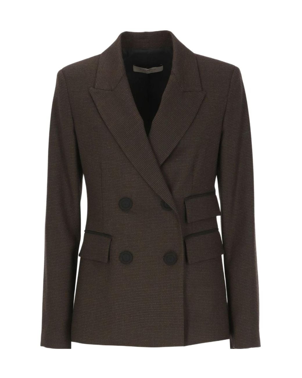 D.exterior Black Houndstooth Double-Breasted Blazer