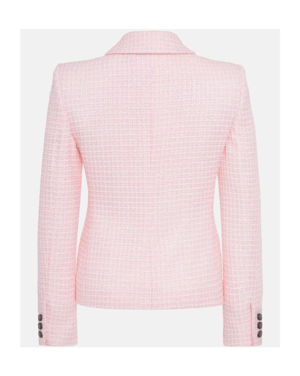 Alessandra Rich Pink Check Pattern Embellished Tweed Blazer