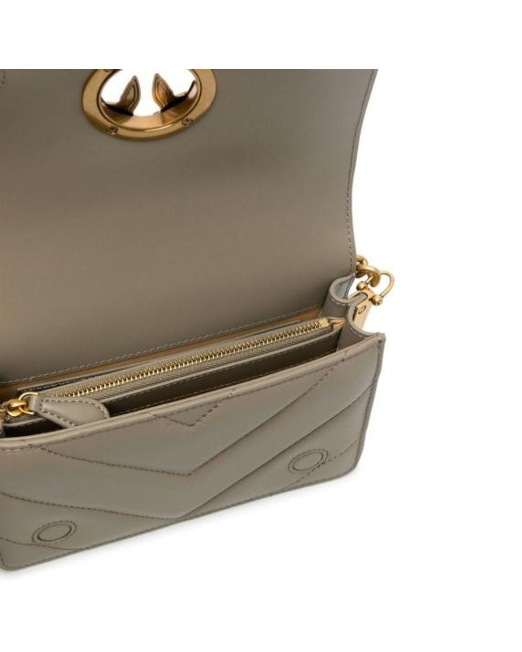 Pinko Gray Love Click Logo Plaque Mini Crossbody Bag