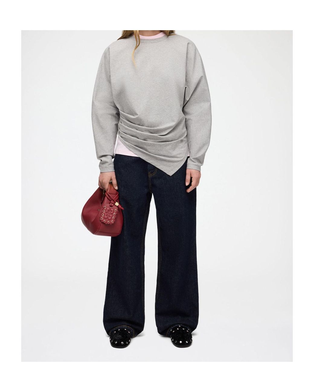 Ganni Gray Asymmetric Crewneck T-Shirt