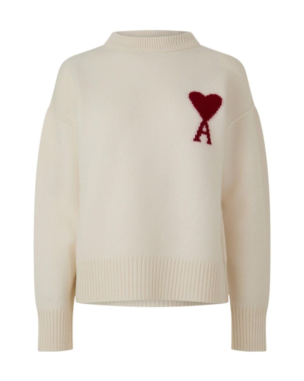 AMI White Off- Crew-Neck Knit Top