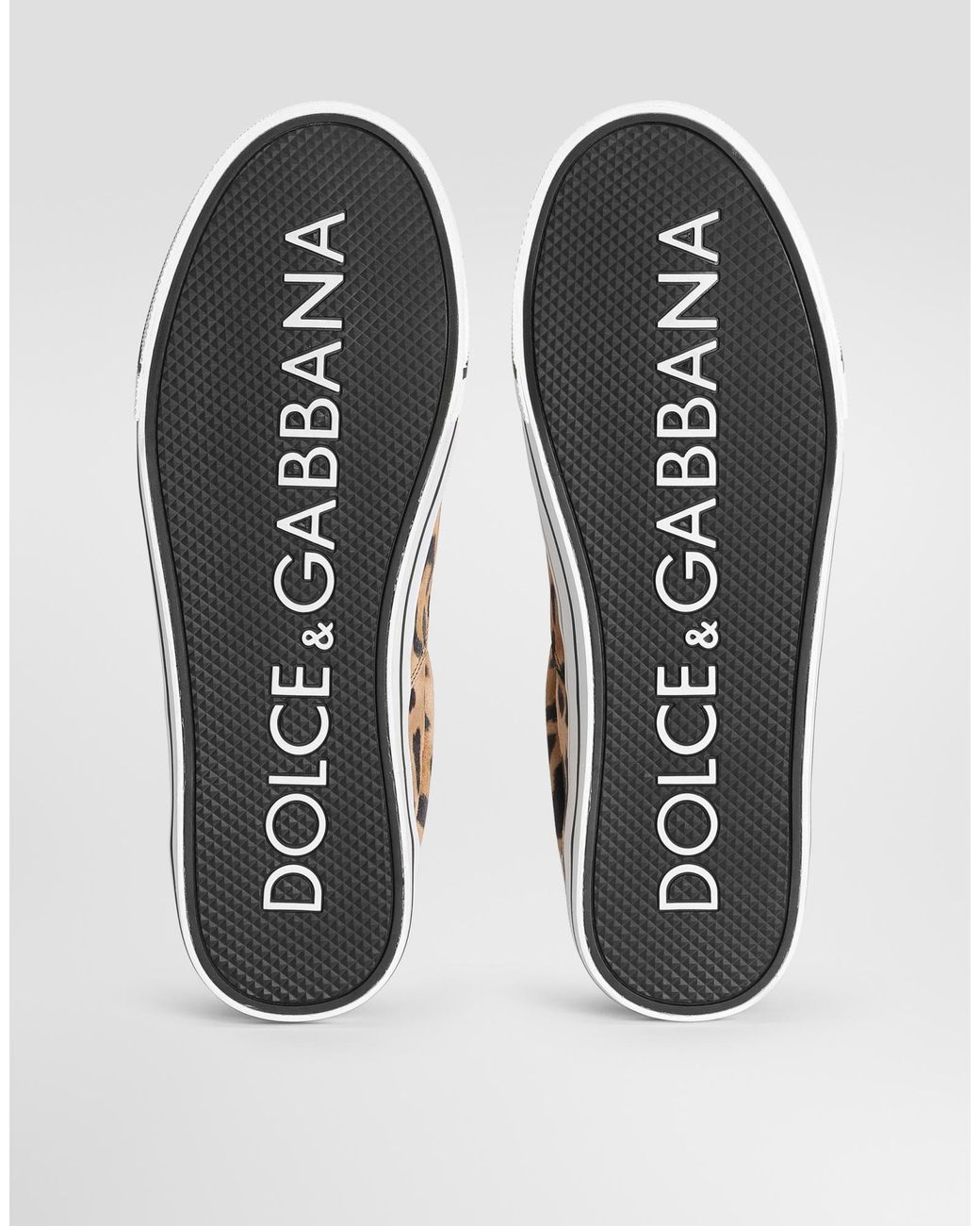 Dolce & Gabbana Brown Leather Leopard Print Sailing Sneakers for men