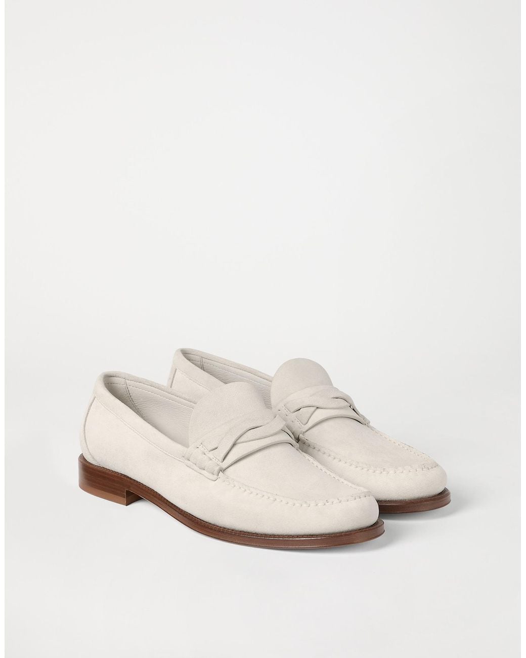 Brunello Cucinelli White Suede Loafers for men