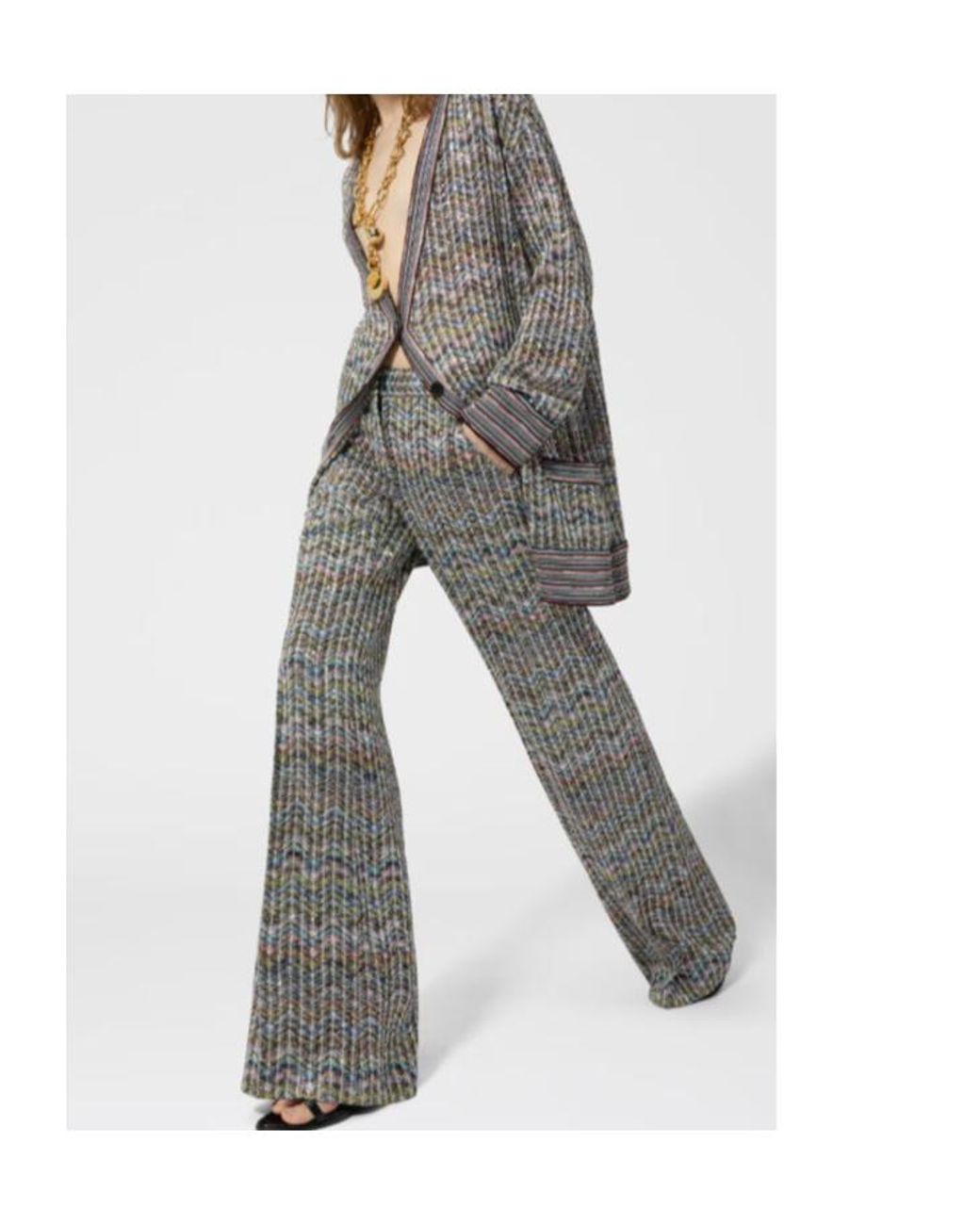 Missoni Gray Metallic Patterned Knitted Trousers