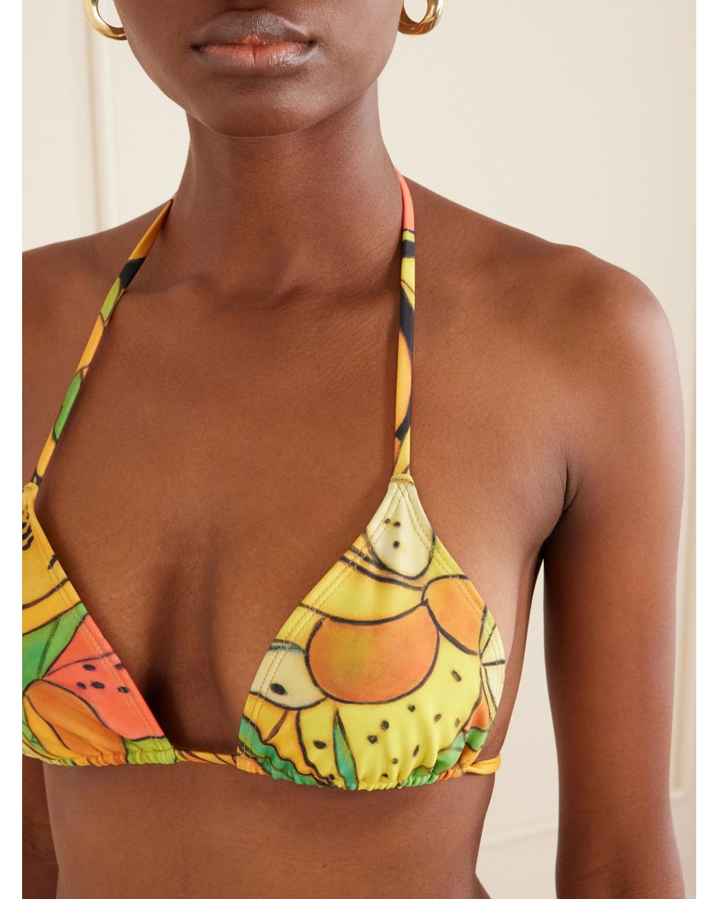 Donde Esteban Metallic Frutas Printed Triangle Bikini